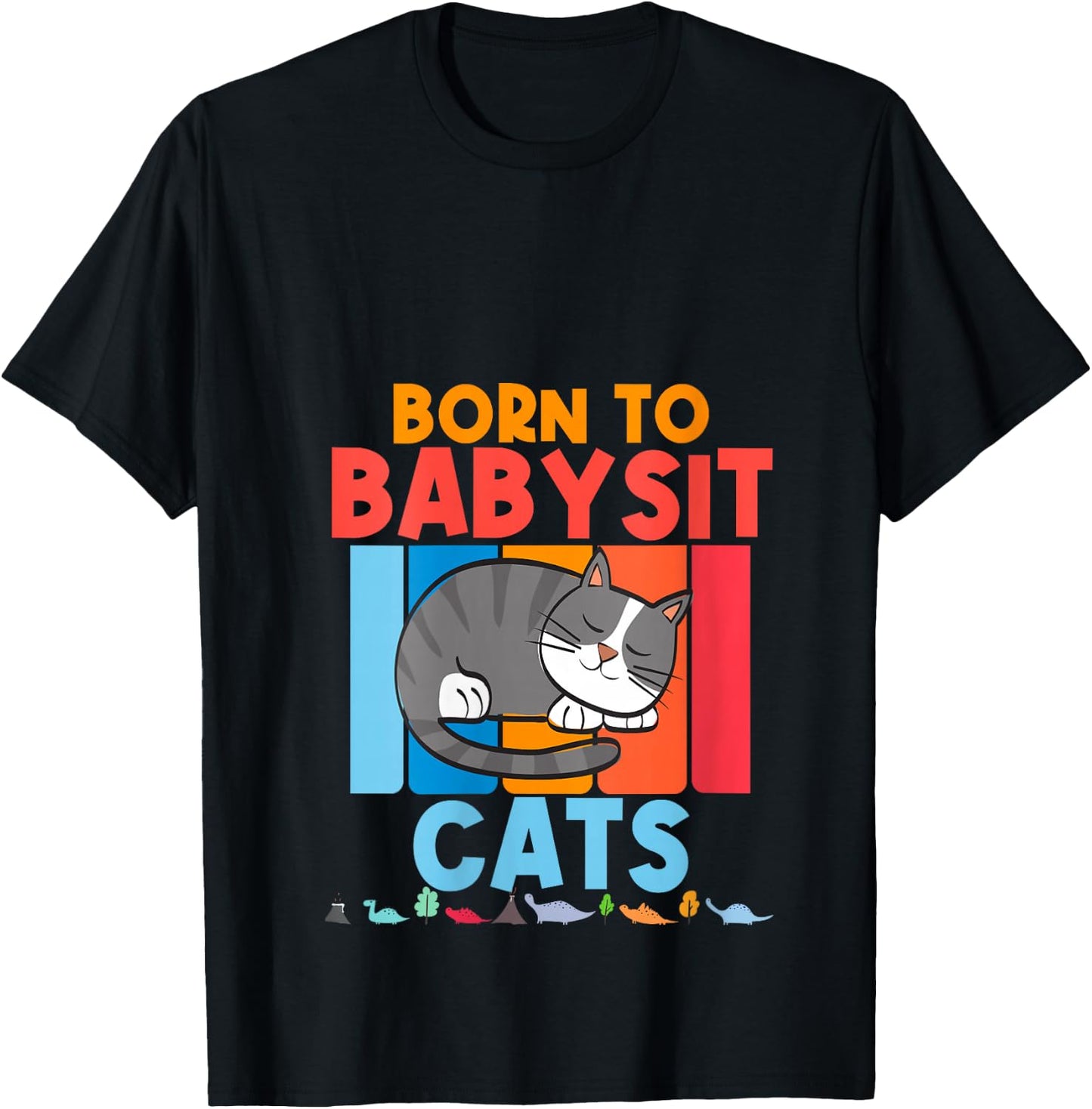 Born to Babysit Cats Babysitter Cat Feline Boys Girls Gift V-Neck T-Shirt - T-Shirt | Black