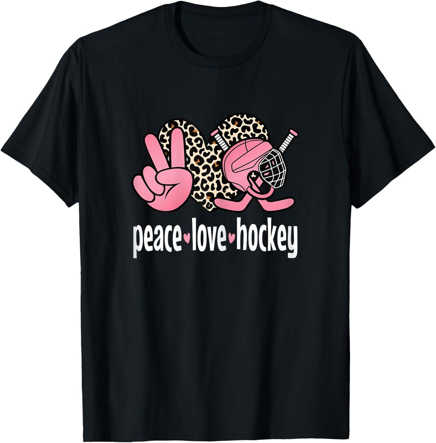 Peace Love Ice Hockey Cute Ice Hockey Women Girls Kids T-Shirt - T-Shirt | Black