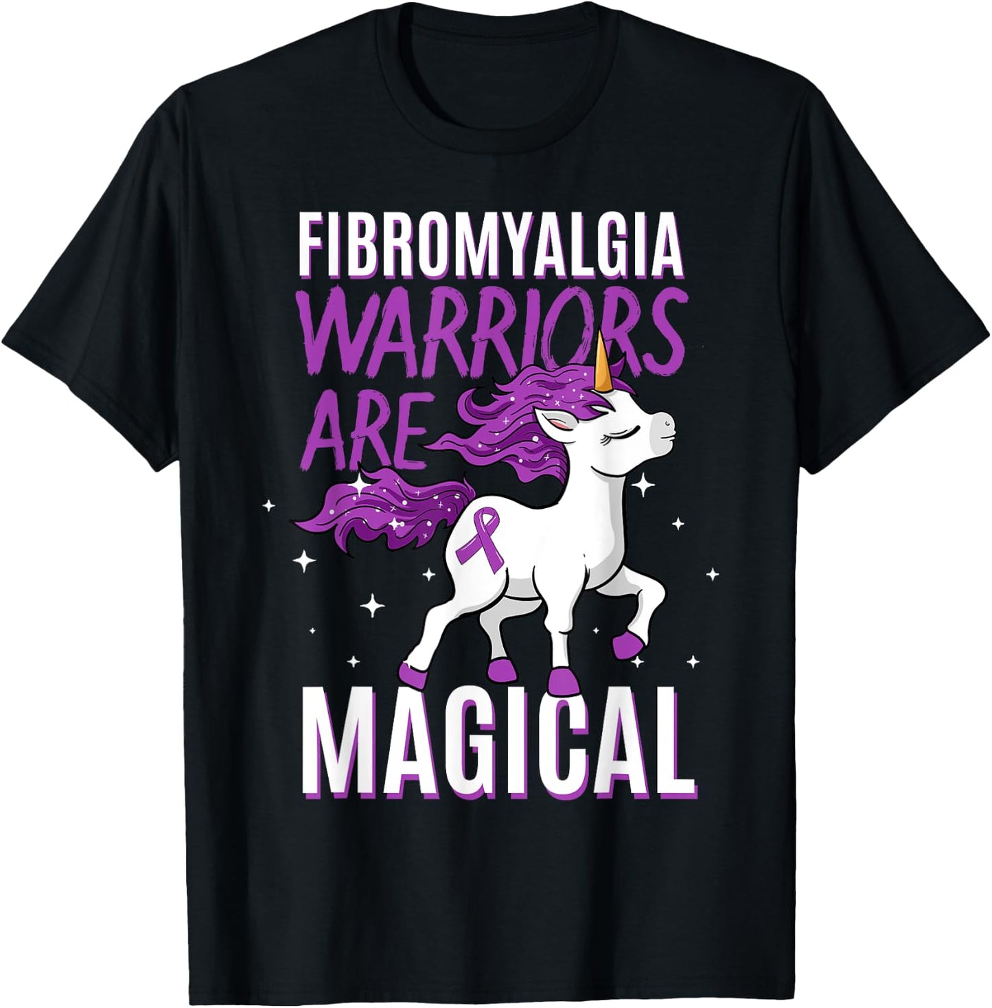 Fibromyalgia Warrior Magical Unicorn Awareness Ribbon T-Shirt - T-Shirt | Black