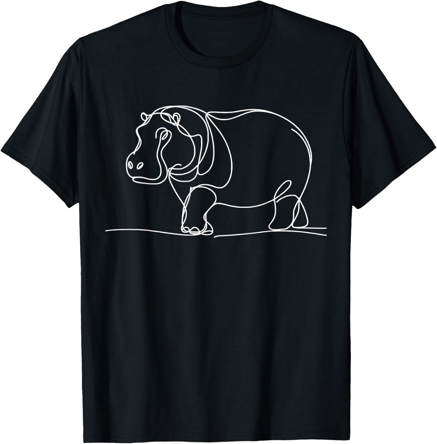 Minimalist Hippo Line Art Simple Animal Drawing Design T-Shirt - T-Shirt | Black