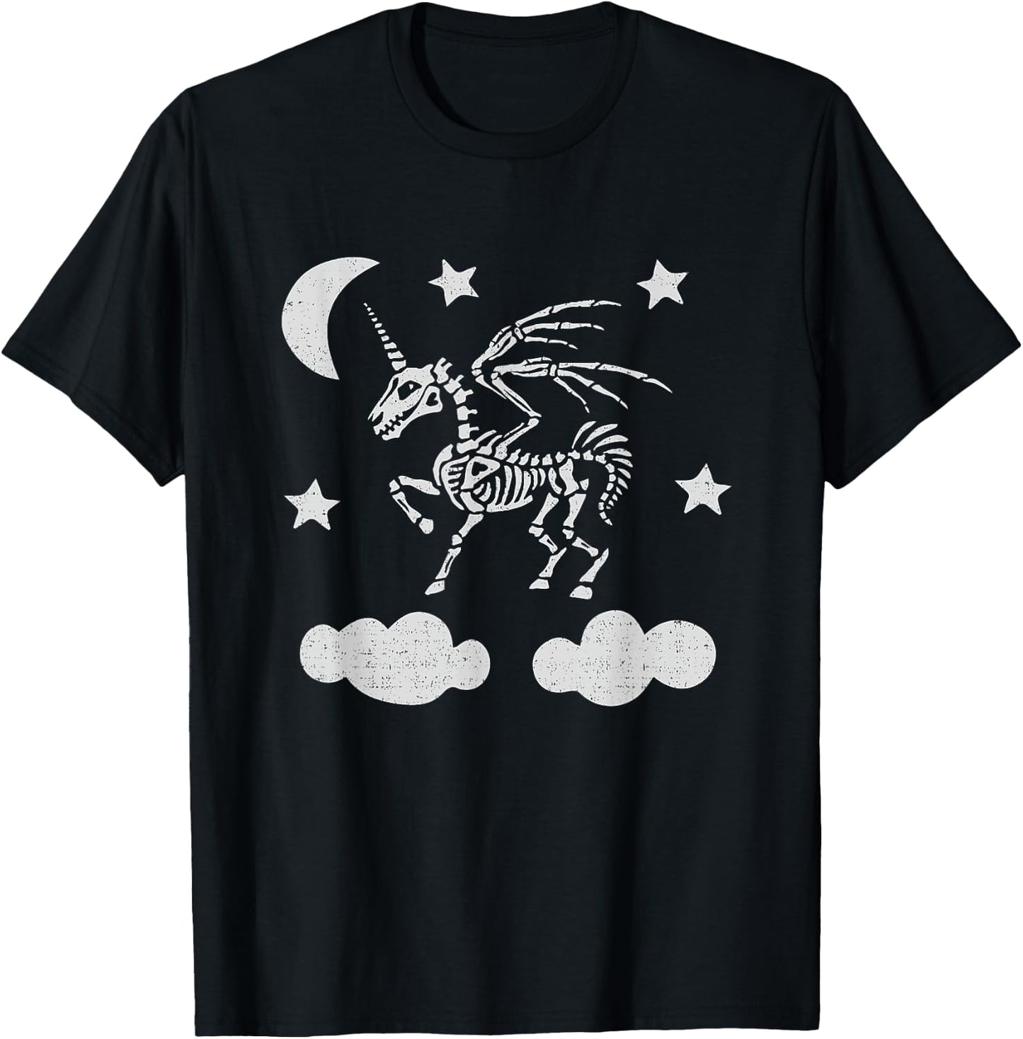 Unicorn Pegasus Skeleton Halloween Moon Stars T-Shirt - T-Shirt | Black