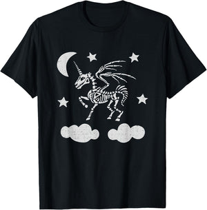 Unicorn Pegasus Skeleton Halloween Moon Stars T-Shirt - T-Shirt | Black
