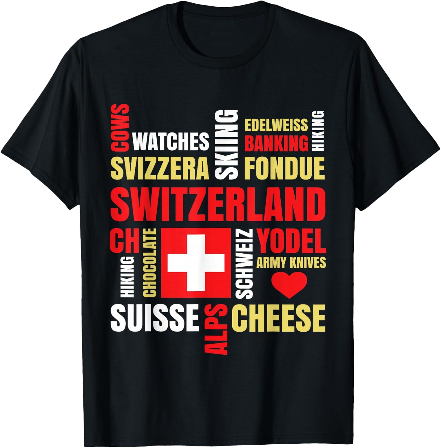 Switzerland Alps Cows Fondue Cheese Skiing Swiss Lover Gift T-Shirt - T-Shirt | Black