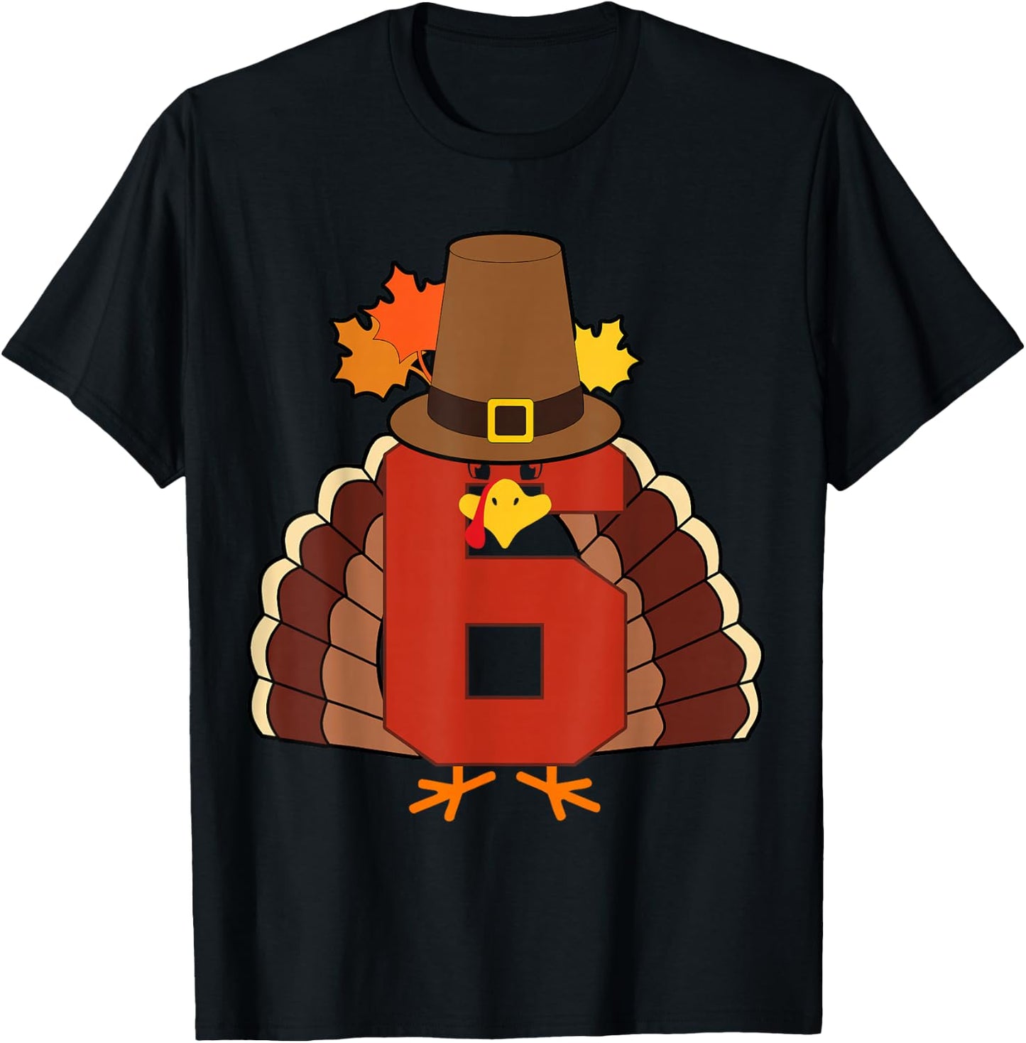 Kids 6th Birthday Turkey Themed 6 Year Old Boys Thanksgiving T-Shirt - T-Shirt | Black