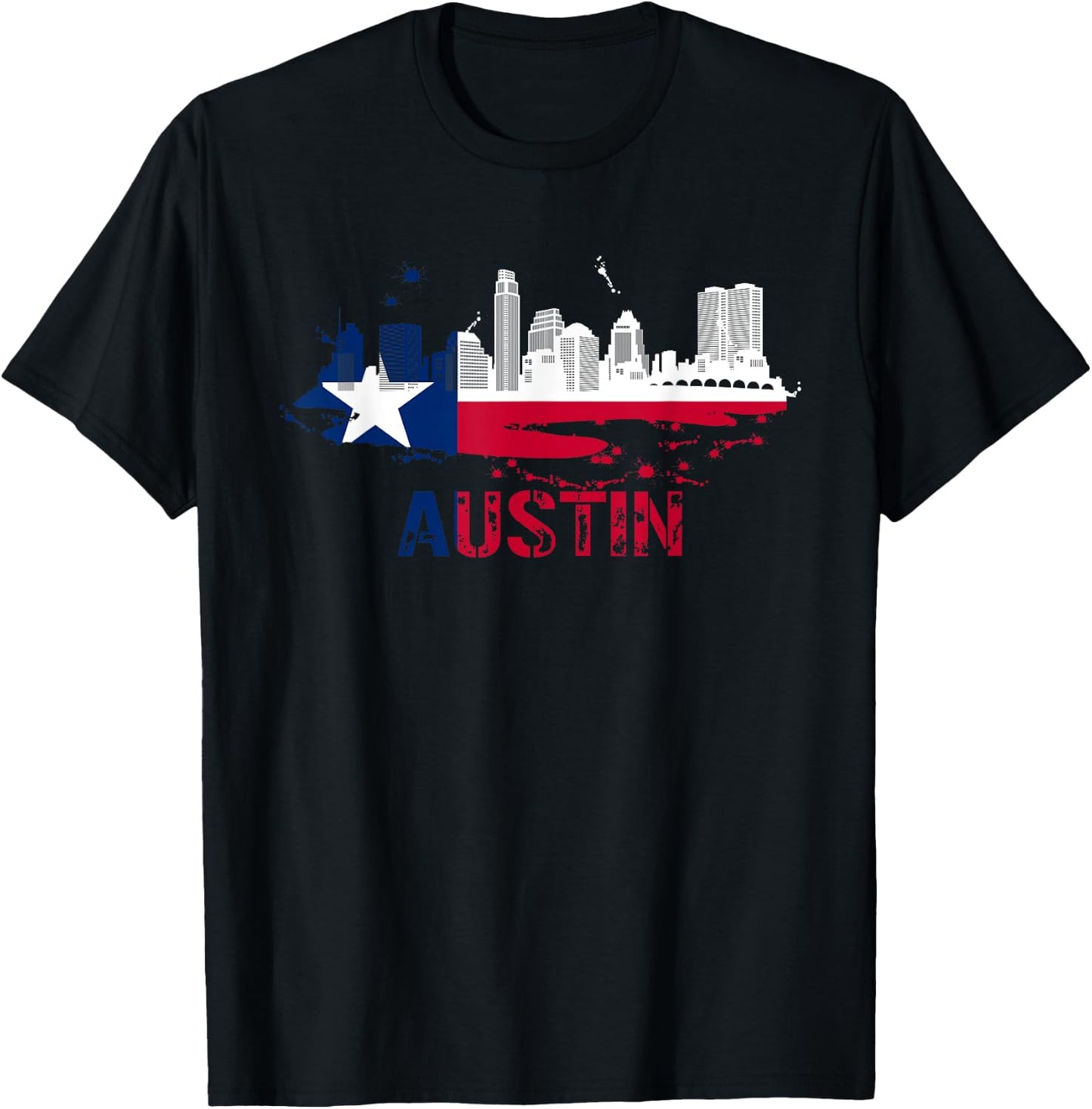 Texas State Flag - Austin Skyline - Austin Texas Skyline T-Shirt - T-Shirt | Black