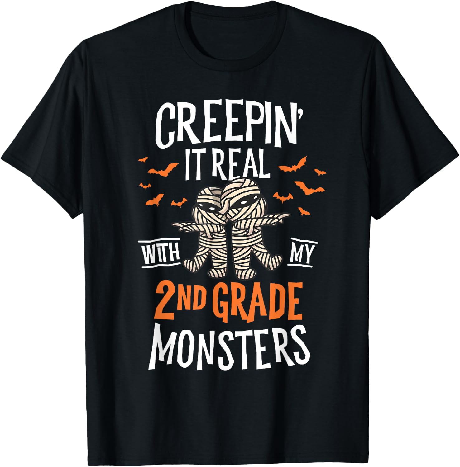 Creepin It Real With My 2nd Grade Monsters Halloween Teacher Women Kids T-Shirt - T-Shirt | Black