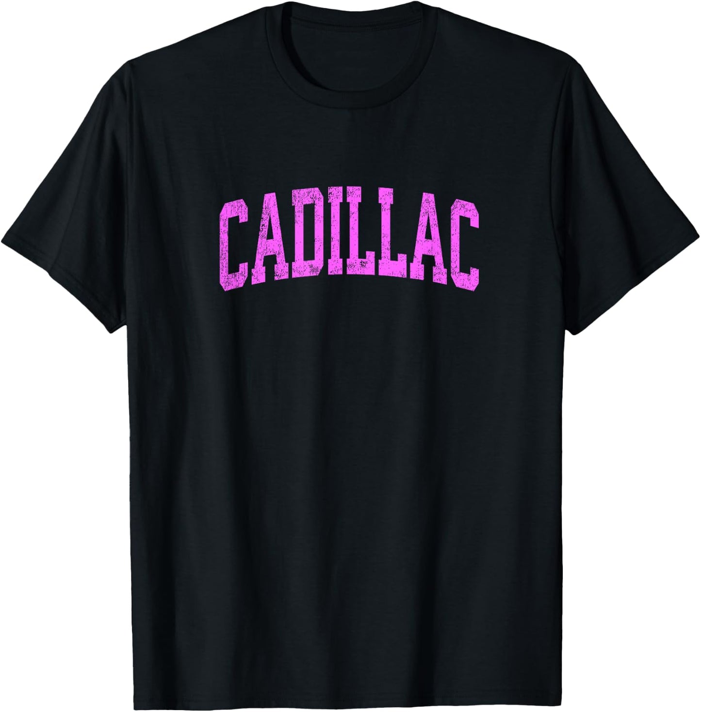Cadillac Michigan MI Vintage Athletic Sports Pink Design T-Shirt - T-Shirt | Black