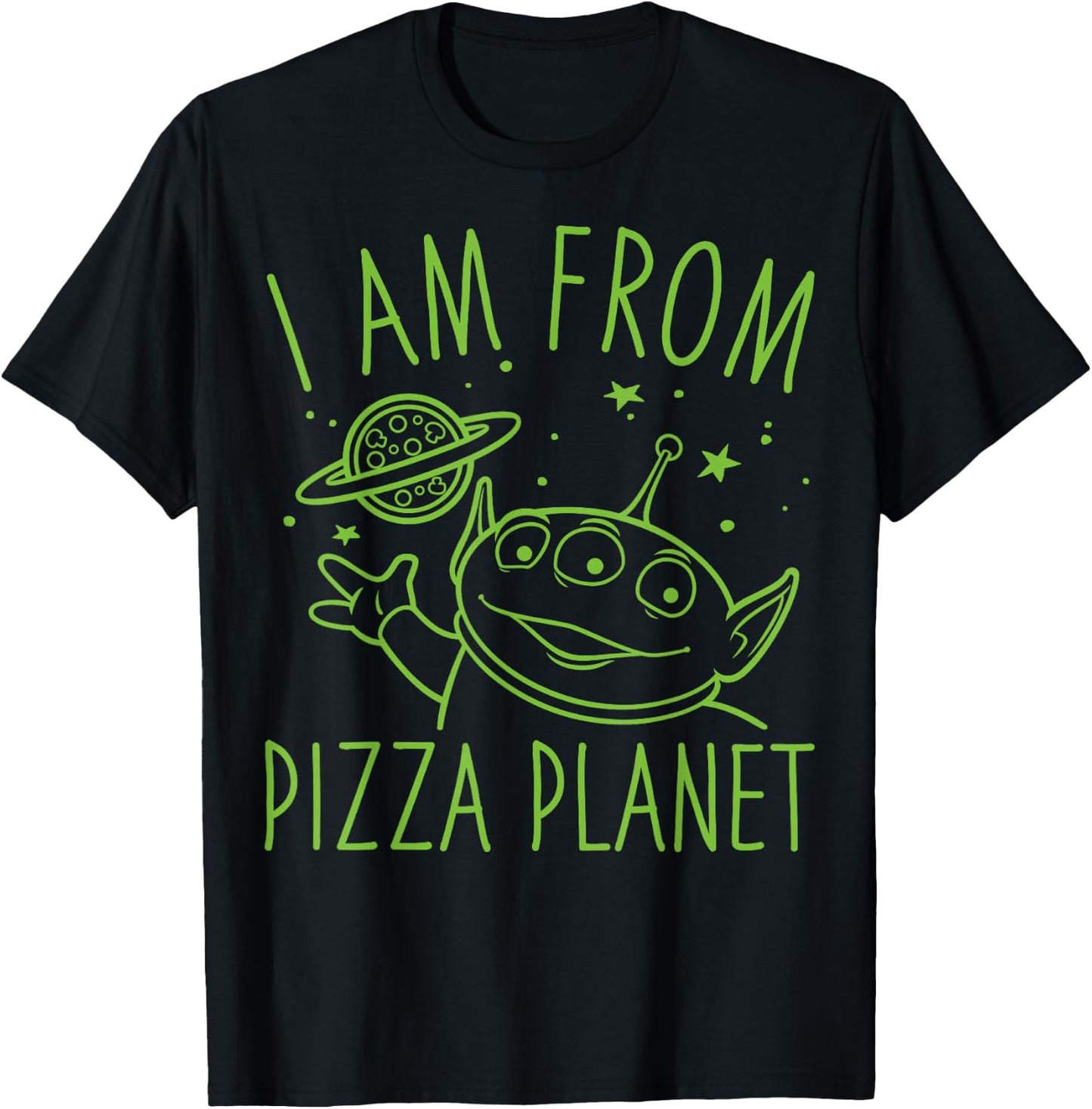 Disney Pixar Toy Story Neon Green Alien Pizza Planet Logo T-Shirt - T-Shirt | Black