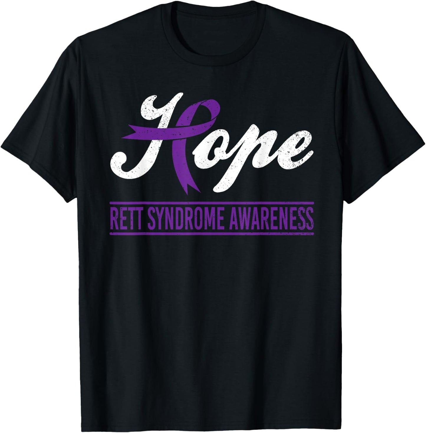 Hope Purple Ribbon Rett Syndrome Awareness Support Month T-Shirt - T-Shirt | Black
