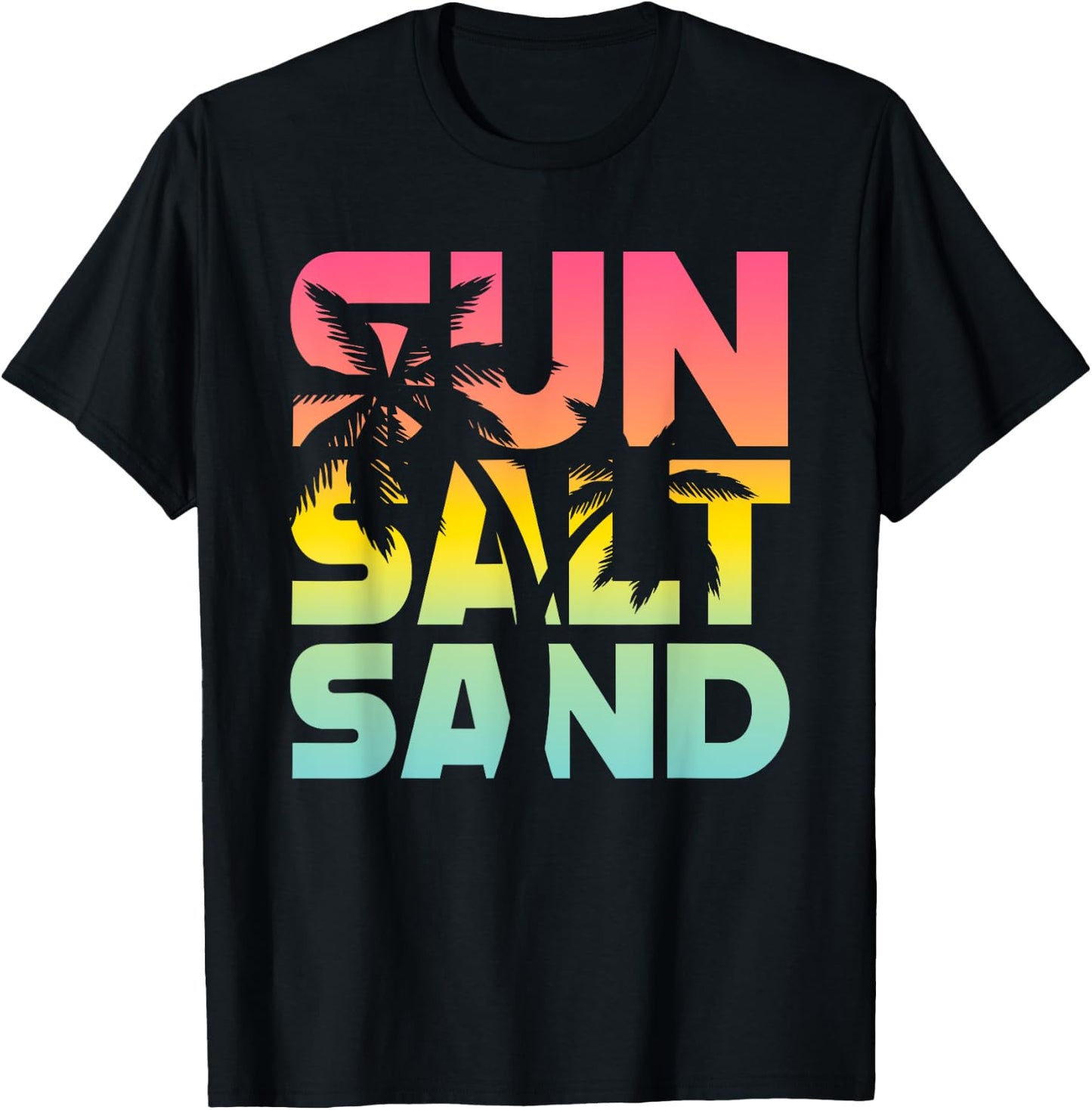 Sun Salt Sand Sommer Retro Bunt Fröhlich Urlaub Palm Tree , black T-Shirt - T-Shirt | Black