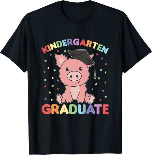 Kids Kids Kindergarten Graduate Pig Graduation T-Shirt - T-Shirt | Black