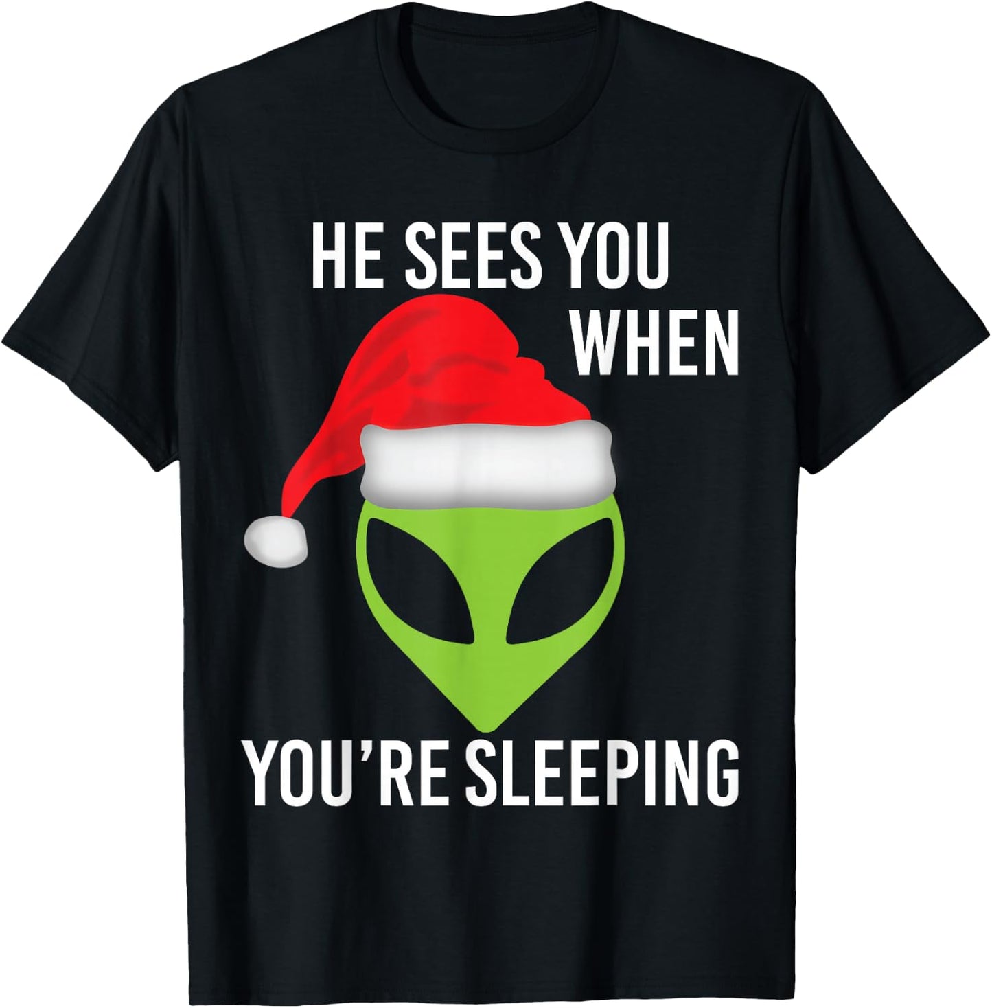 Green Space Alien Head Christmas Santa Hat UFO Mars T-Shirt - T-Shirt | Black