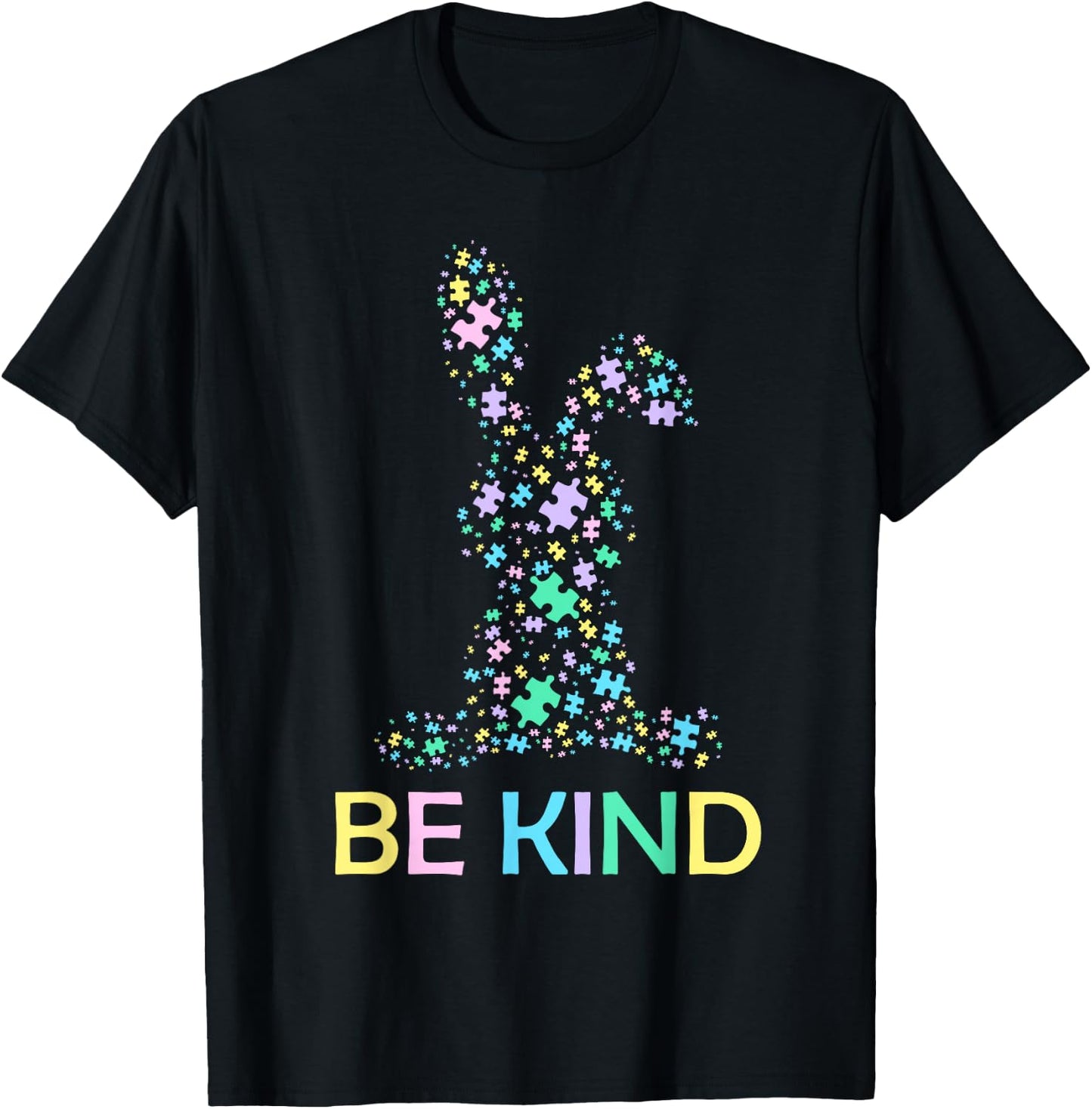 Be Kind Easter Rabbit Autism Awareness Puzzle Piece Bunny T-Shirt - T-Shirt | Black