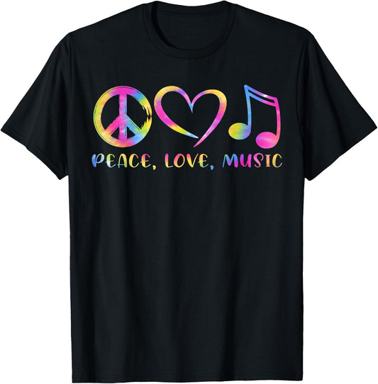 Cool Peace Love Music Tie Dye Men Women Kids T-Shirt - T-Shirt | Black