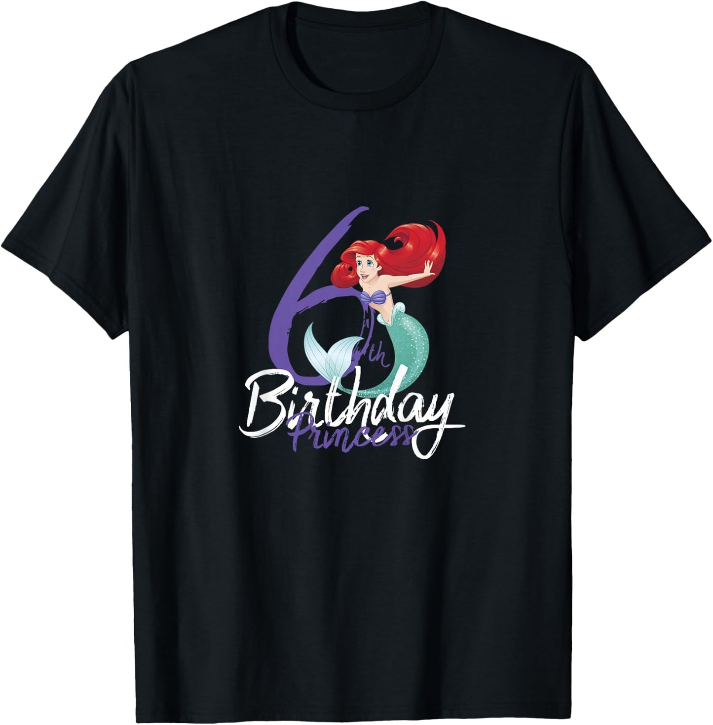 Kids Disney Princess Ariel The Little Mermaid 6th Birthday T-Shirt - T-Shirt | Black