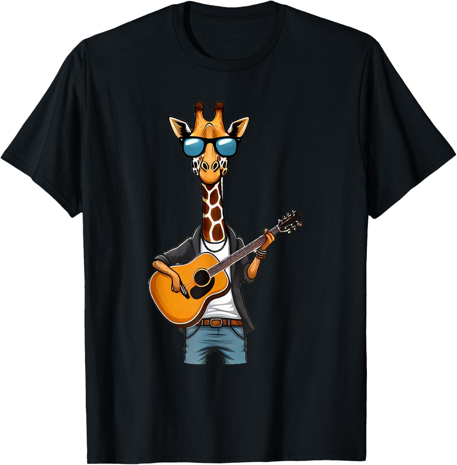 Cute Giraffe Playing Guitar Giraffes Musician Music T-Shirt - T-Shirt | Black