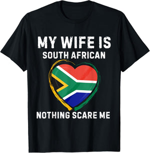 My Wife Is South African South Africa Heritage Flag Husband T-Shirt - T-Shirt | Black