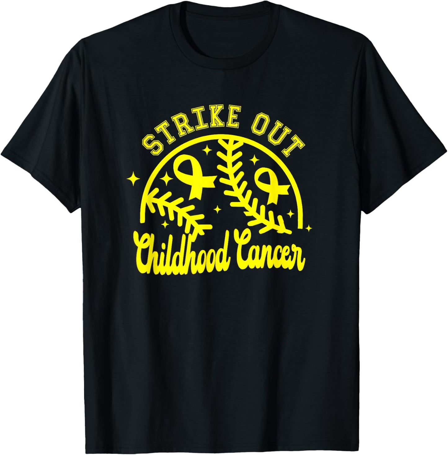 Childhood Cancer Warrior Strike Out Cancer Baseball Gameday T-Shirt - T-Shirt | Black