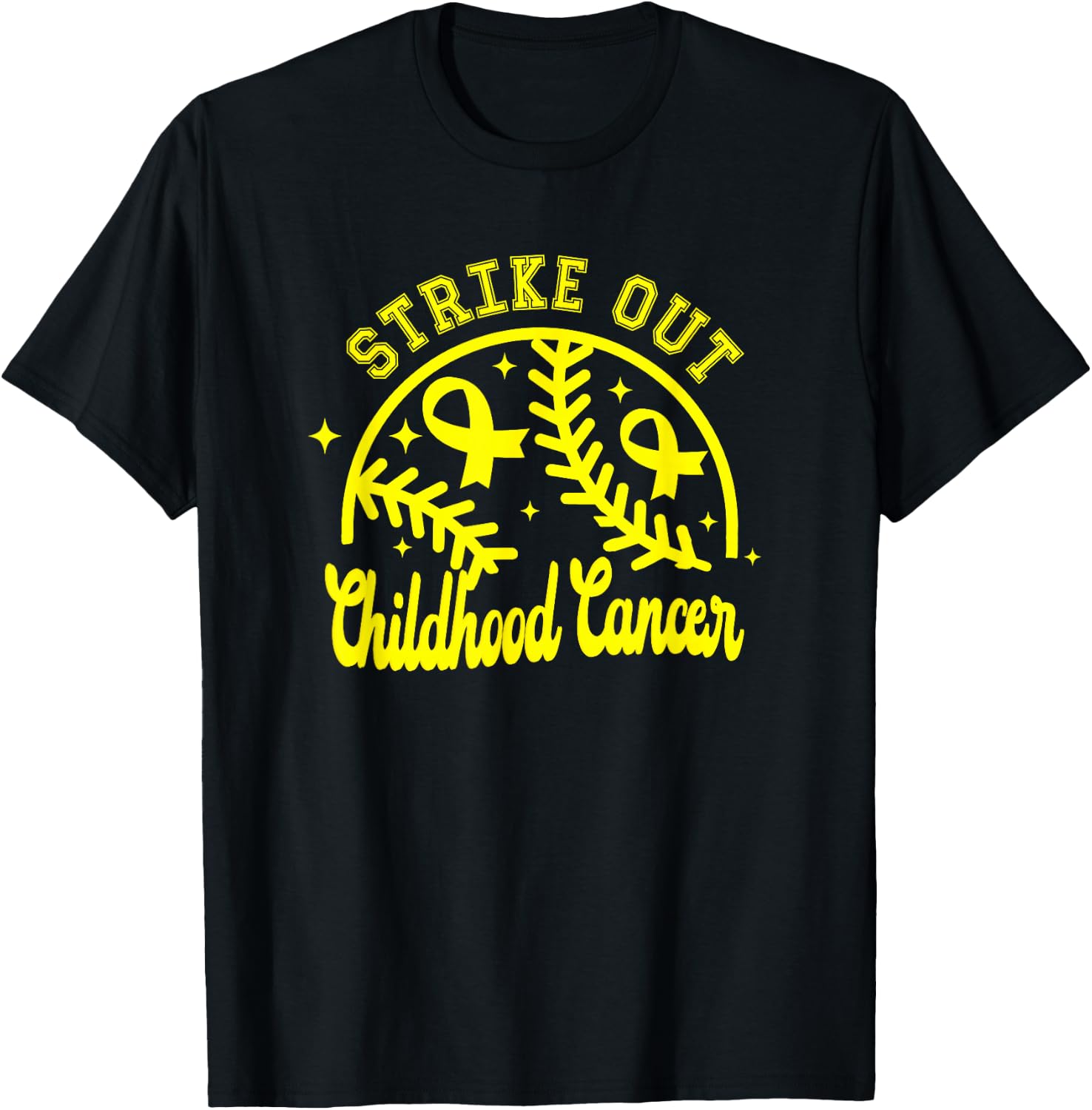 Childhood Cancer Warrior Strike Out Cancer Baseball Gameday T-Shirt - T-Shirt | Black