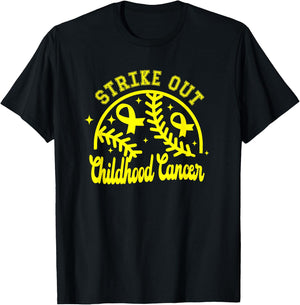 Childhood Cancer Warrior Strike Out Cancer Baseball Gameday T-Shirt - T-Shirt | Black