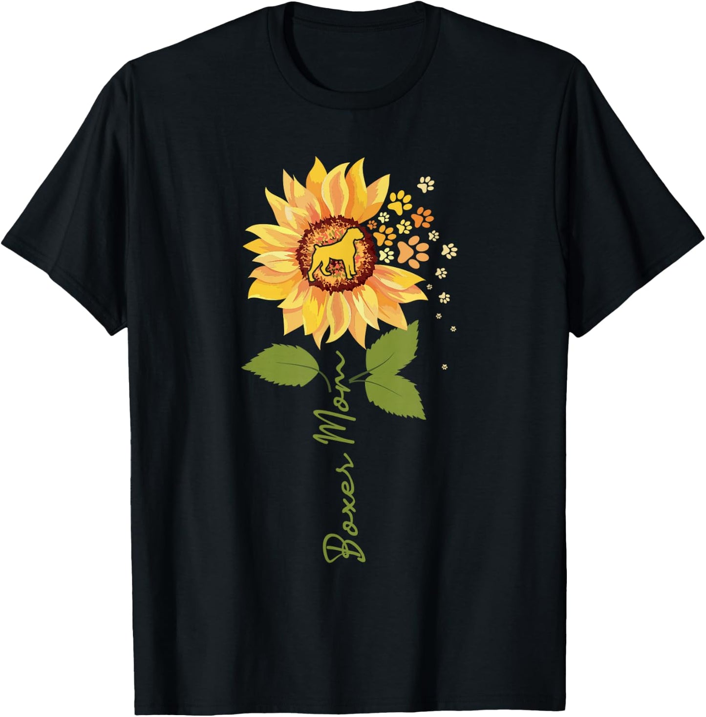 Boxer Mom - Sunflower Dog Owner Animal Breeder Puppy Lover T-Shirt - T-Shirt | Black