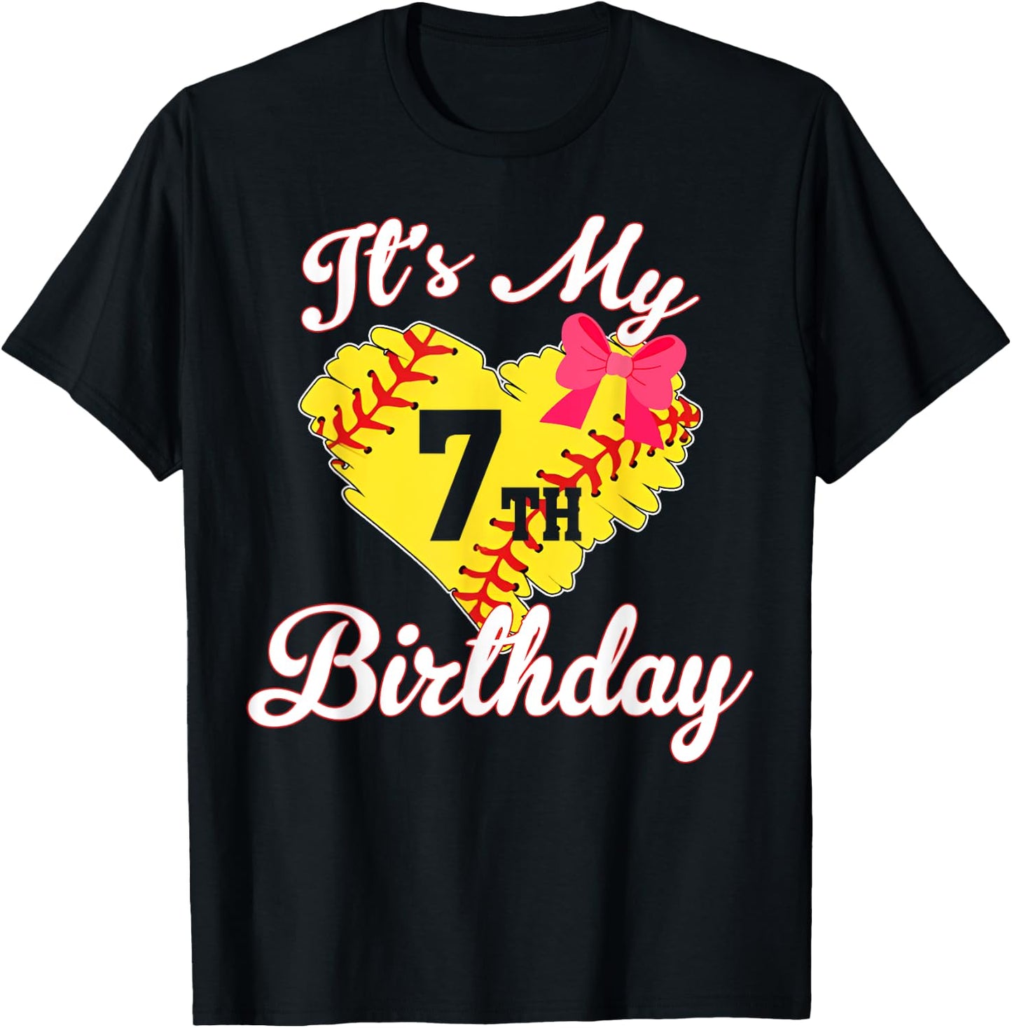 It's My 7th Birthday Softball Girl 7 Years Old T-Shirt - T-Shirt | Black