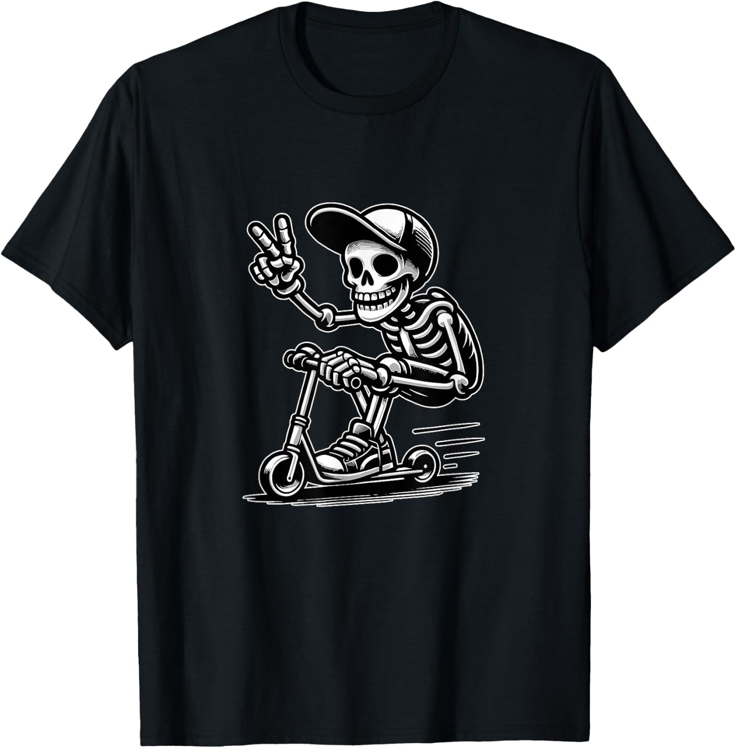 Funny Peace Skeleton Scooter Rider Scooter Stunt Boy T-Shirt - T-Shirt | Black