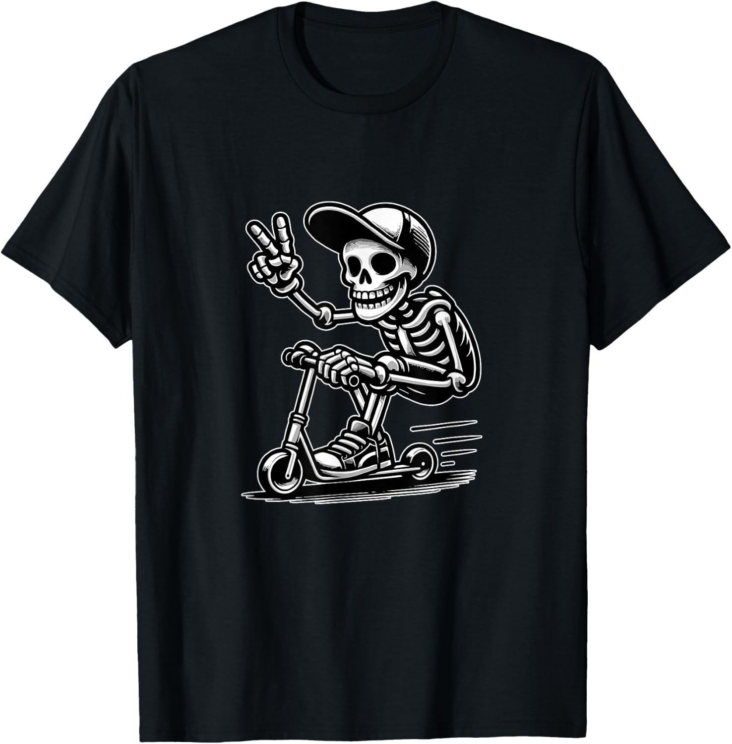 Funny Peace Skeleton Scooter Rider Scooter Stunt Boy T-Shirt - T-Shirt | Black