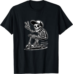 Funny Peace Skeleton Scooter Rider Scooter Stunt Boy T-Shirt - T-Shirt | Black