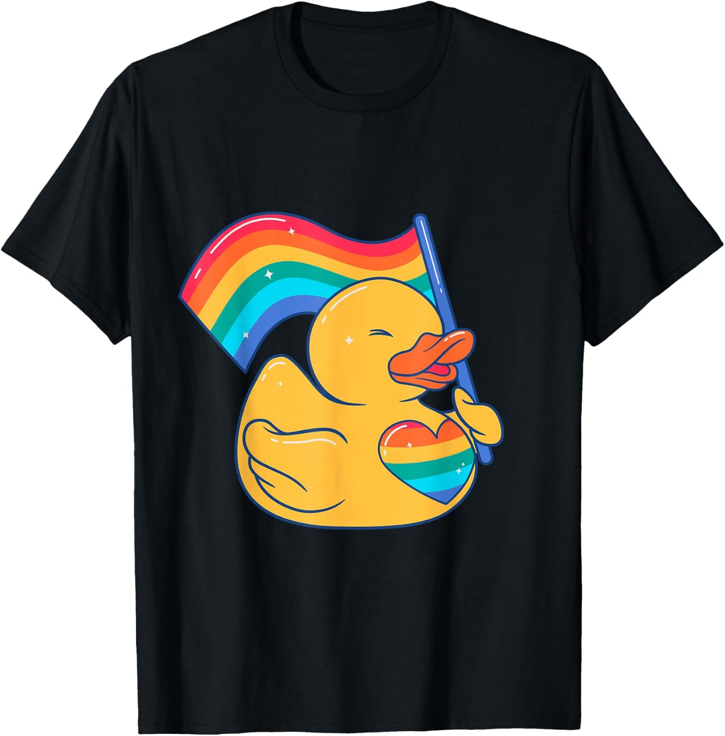 Rainbow Flag Rubber with Heart Style LGBT Gay Pride , Black, S T-Shirt - T-Shirt | Black