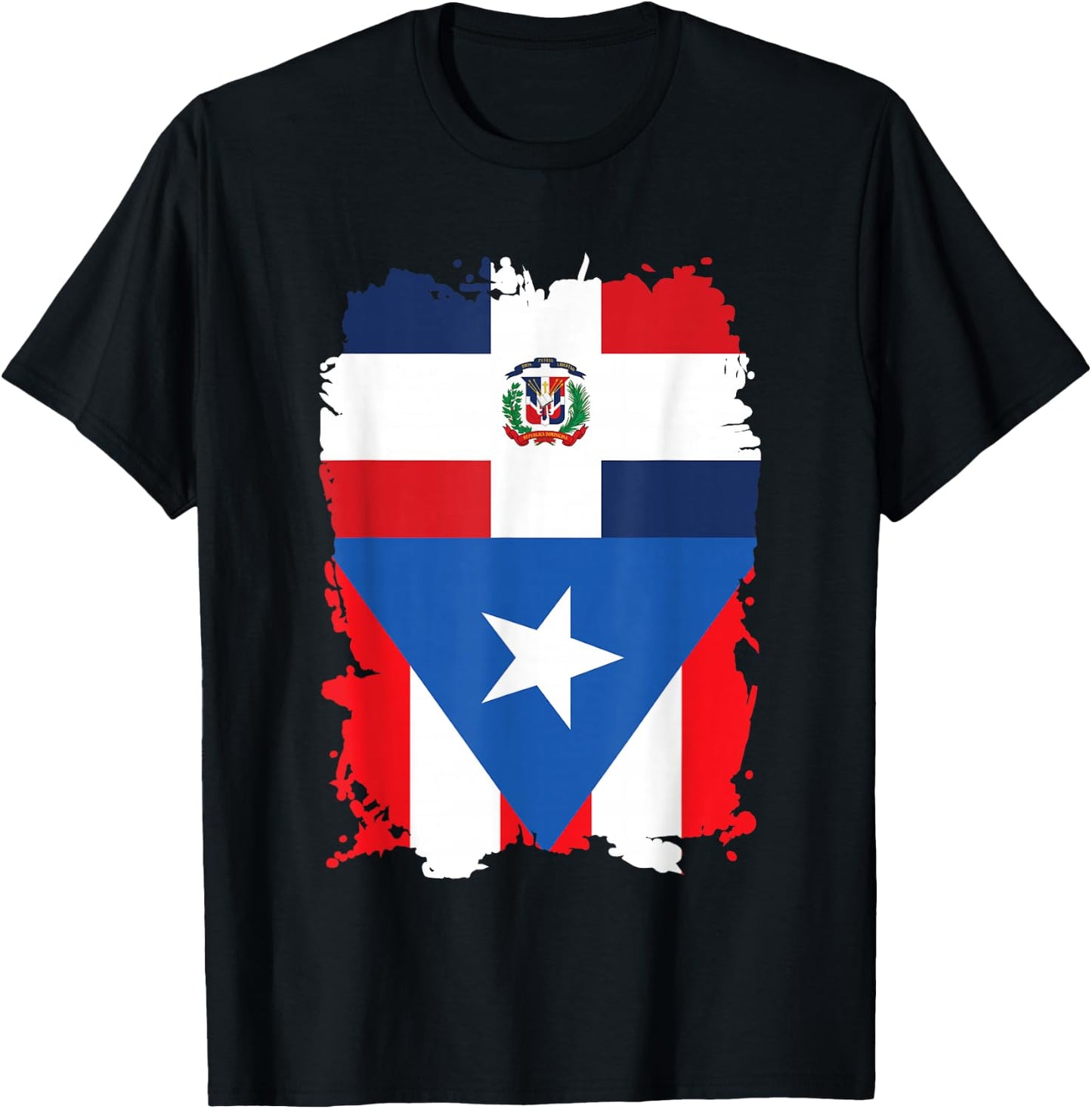 Dominican & Puerto Rican Flag Heritage Design T-Shirt - T-Shirt | Black