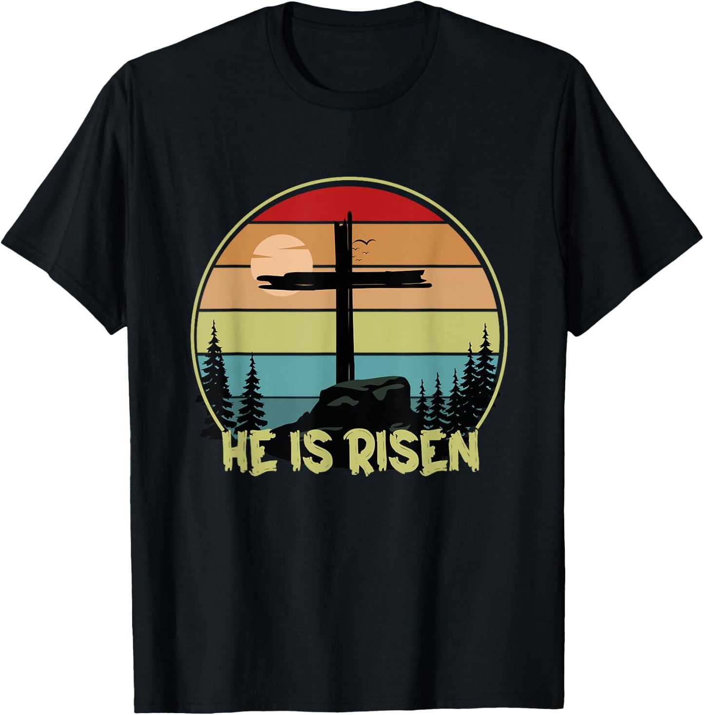 He is Risen Retro Vintage Happy Easter T-Shirt - T-Shirt | Black