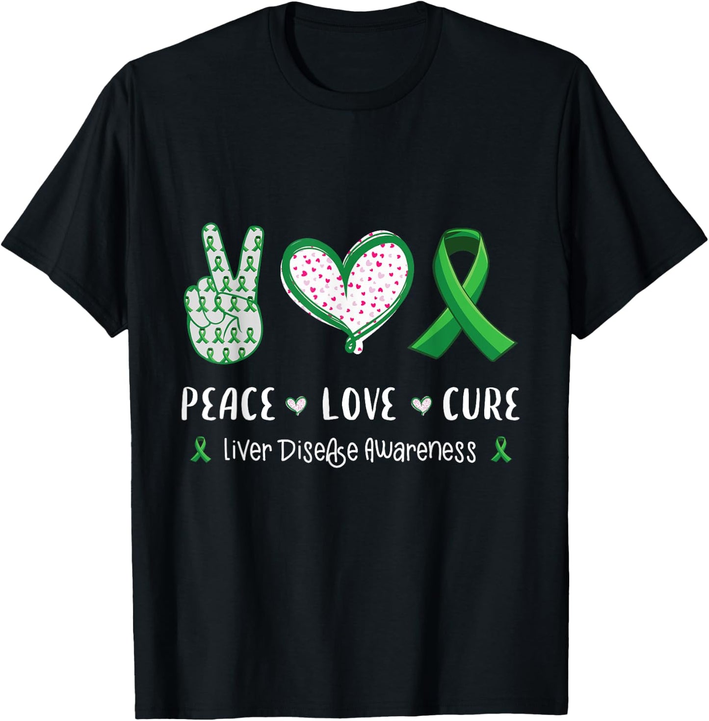 Peace Love cure Liver disease awareness men women kids boys T-Shirt - T-Shirt | Black