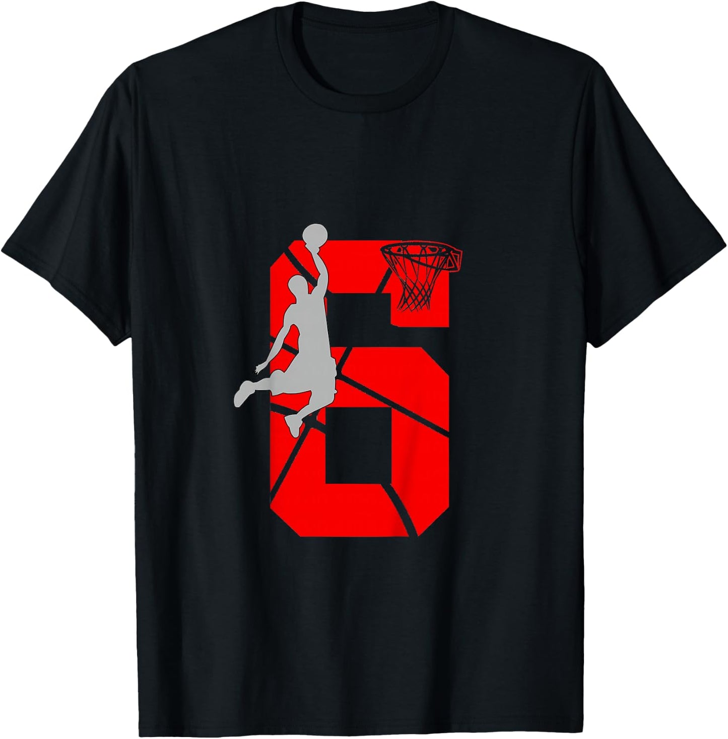6 Year Old 6th Basketball Birthday PartyTheme Boys Girls T-Shirt - T-Shirt | Black