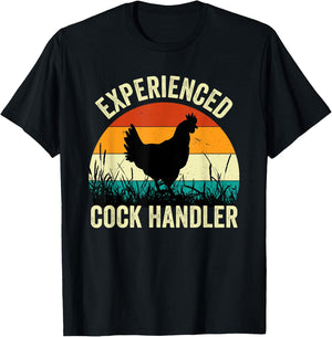 Experienced Cock Handler Funny Chicken Farmer Pun T-Shirt - T-Shirt | Black