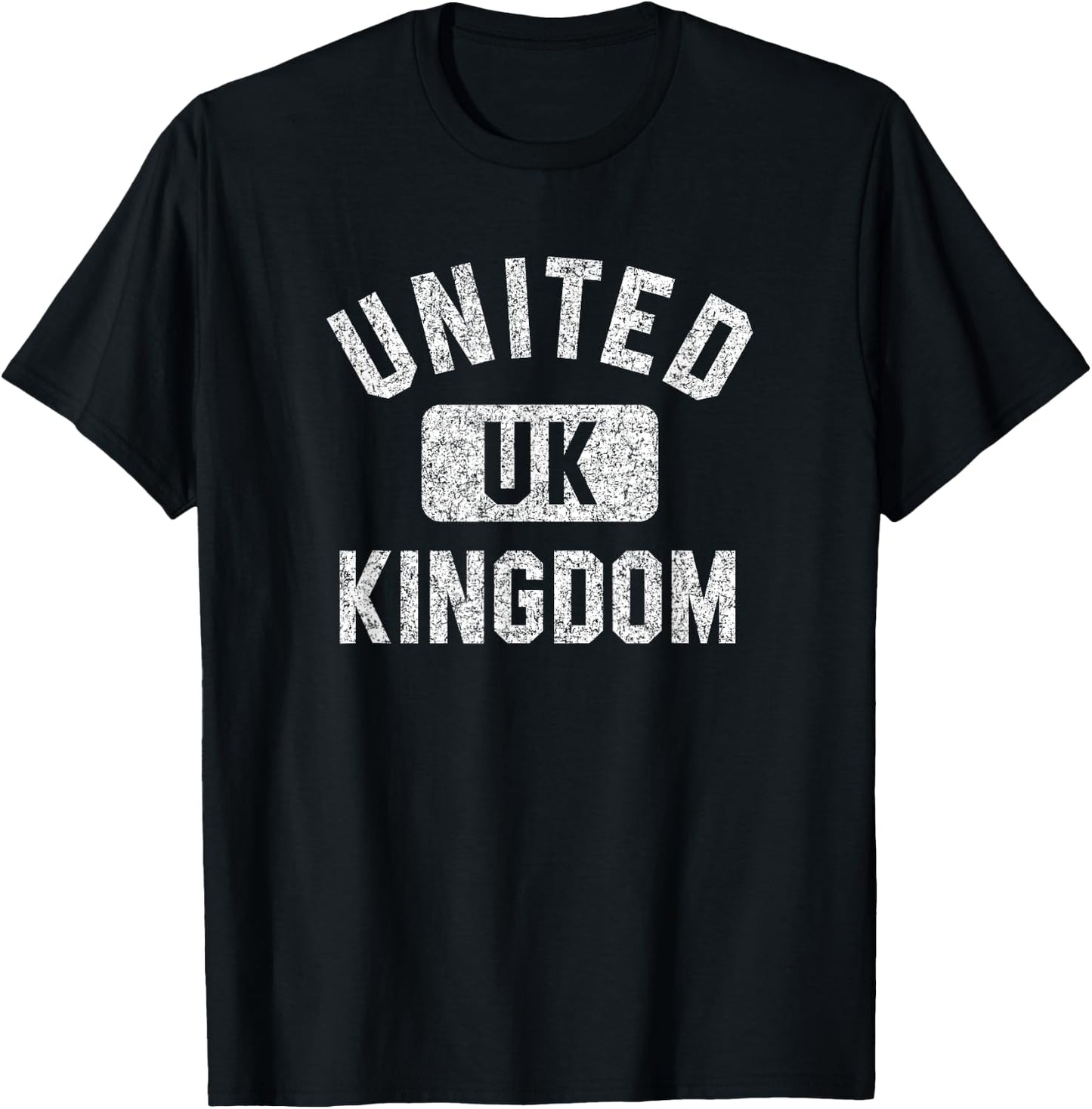 United Kingdom Gym Style Distressed White Print T-Shirt - T-Shirt | Black