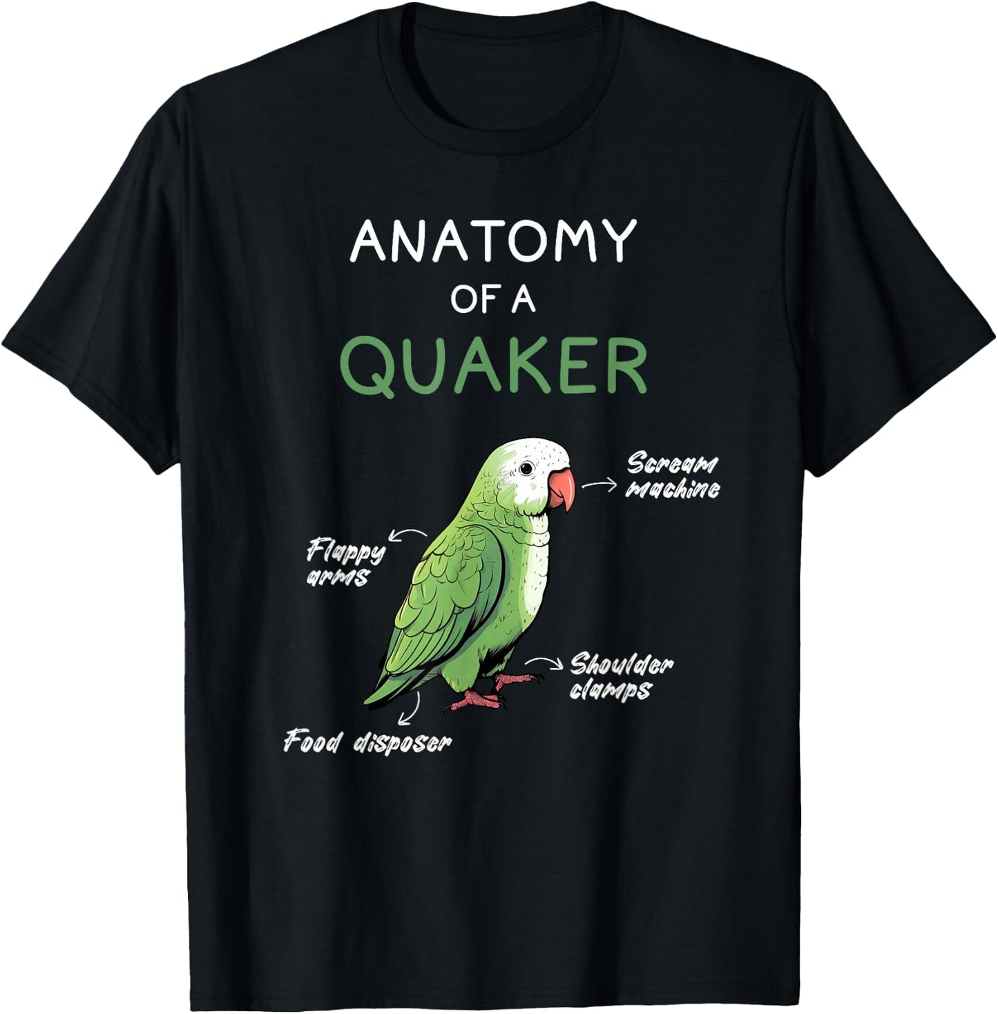 Quaker Shirt Funny Anatomy of a Quaker Parrot Monk Parrot T-Shirt - T-Shirt | Black