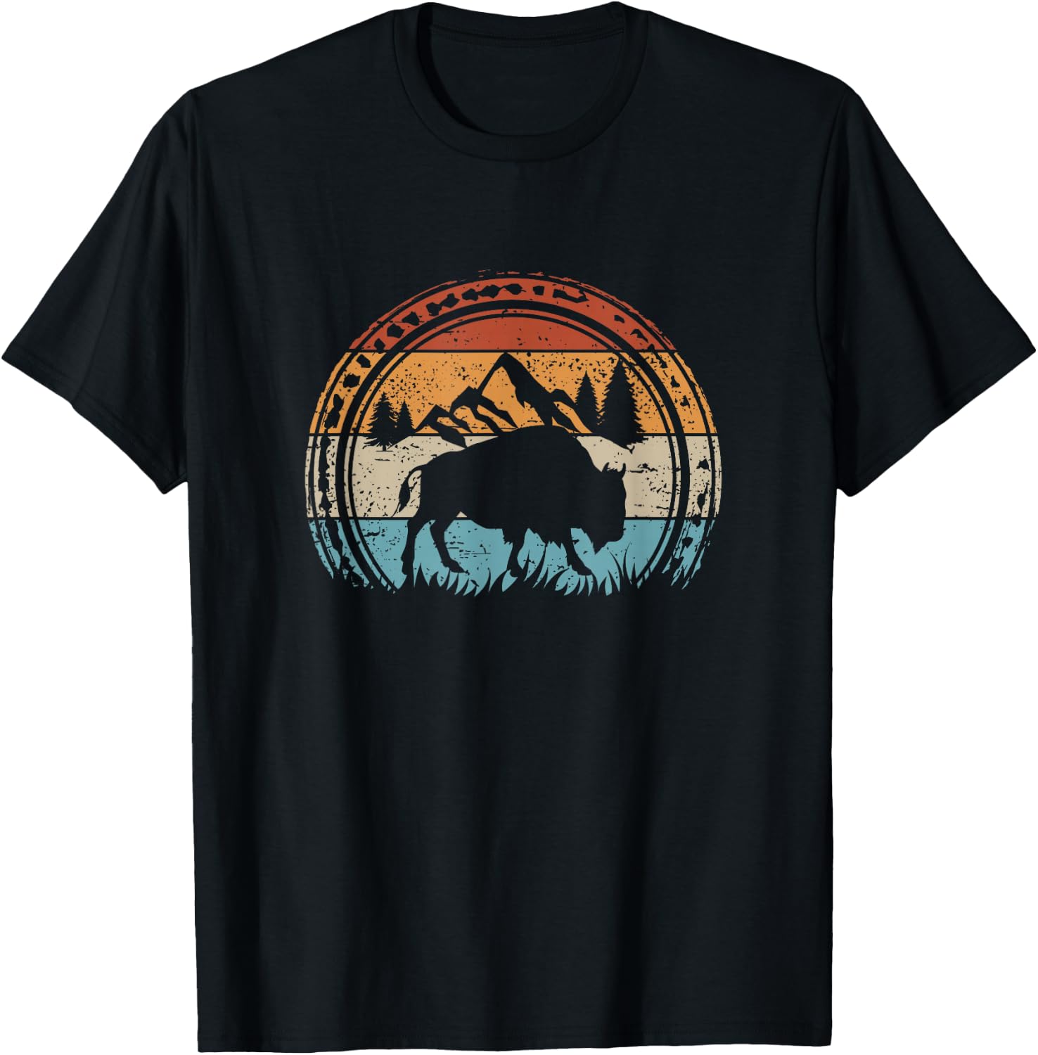 Retro Bison National Park Wildlife Vintage American Buffalo T-Shirt - T-Shirt | Black