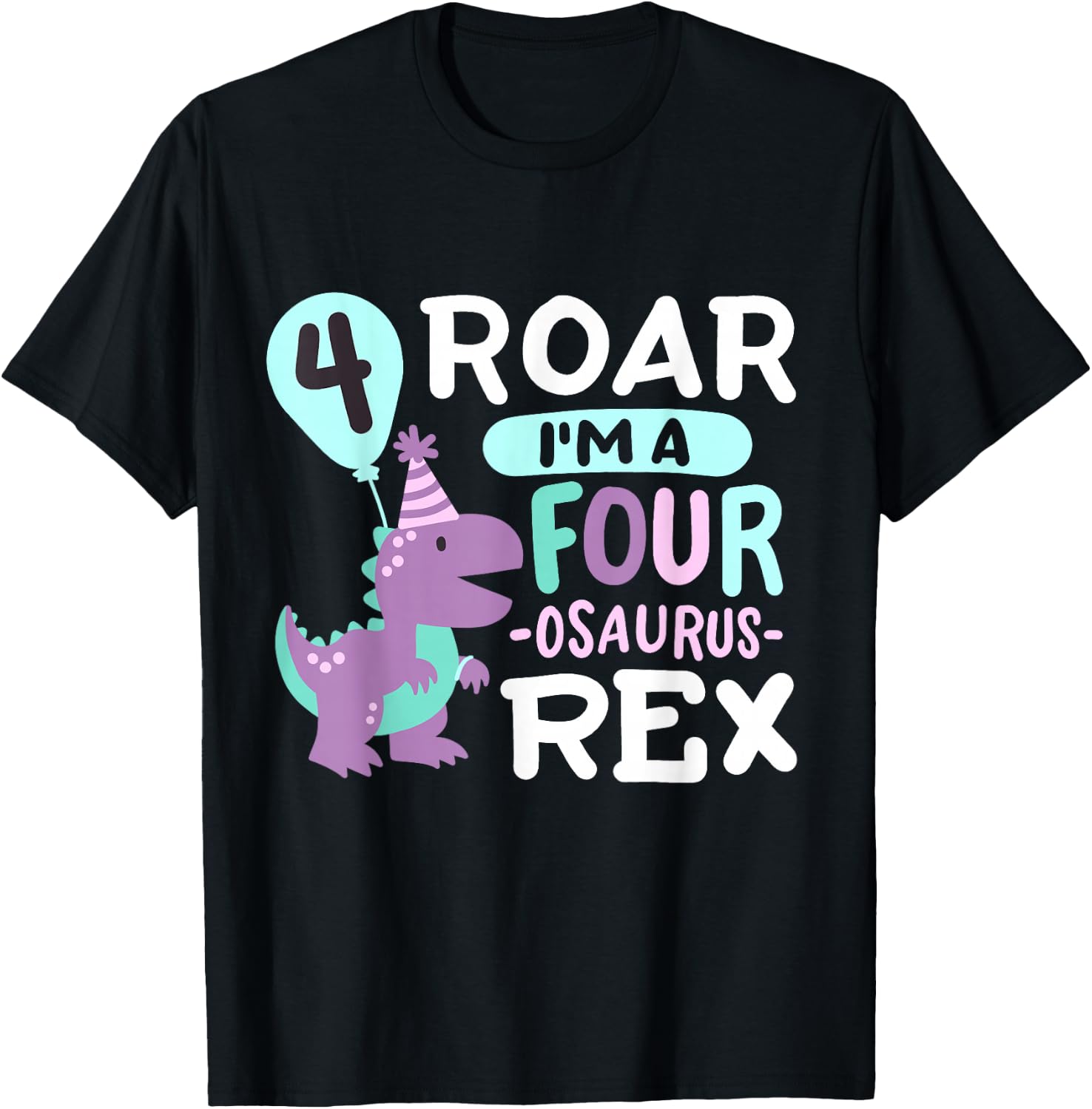 4th Birthday Dinosaur T Rex Four Osaurus 4 Years Old Kids T-Shirt - T-Shirt | Black