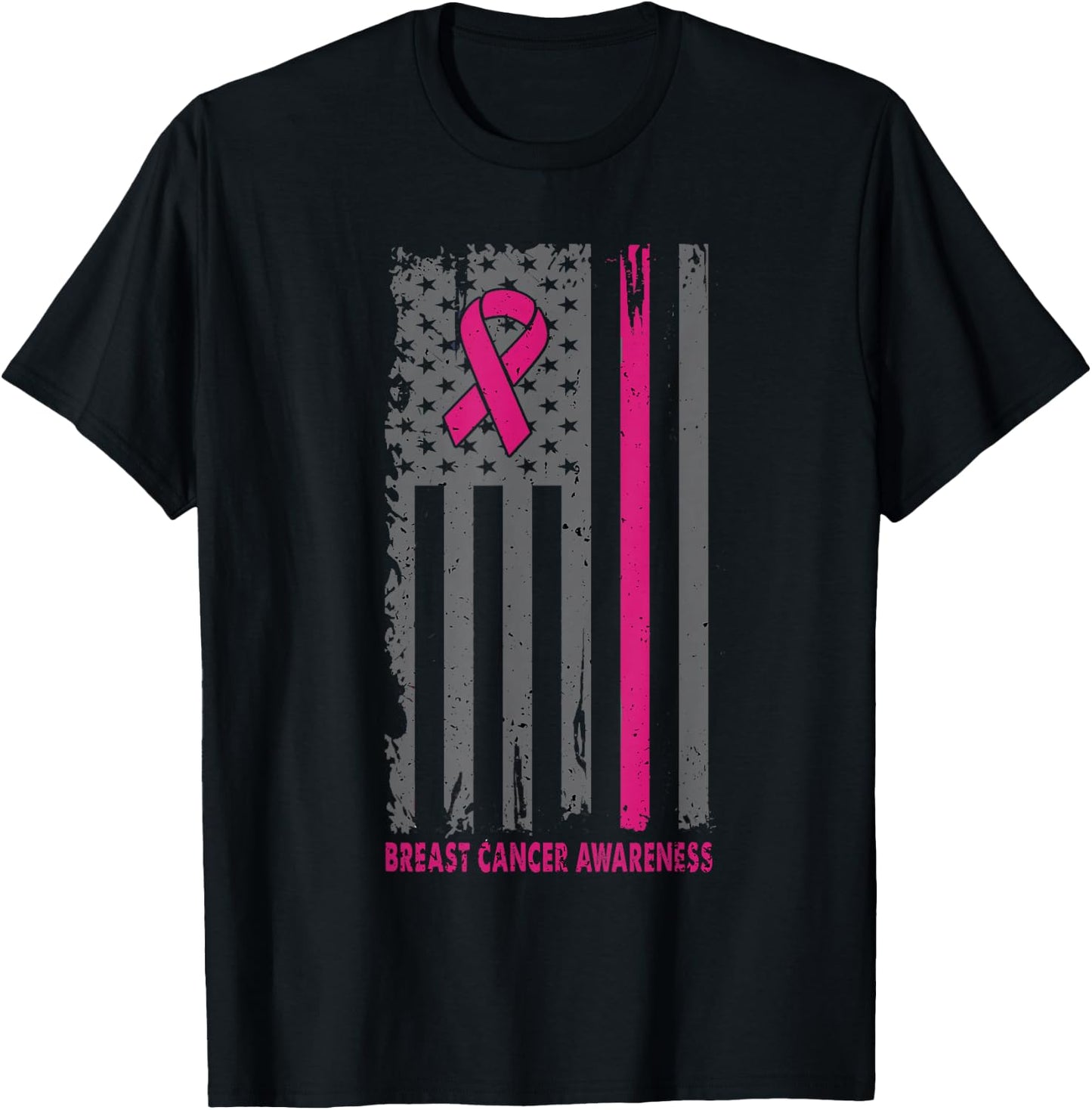 Breast Cancer Shirts American Flag Breast Cancer Awareness T-Shirt - T-Shirt | Black