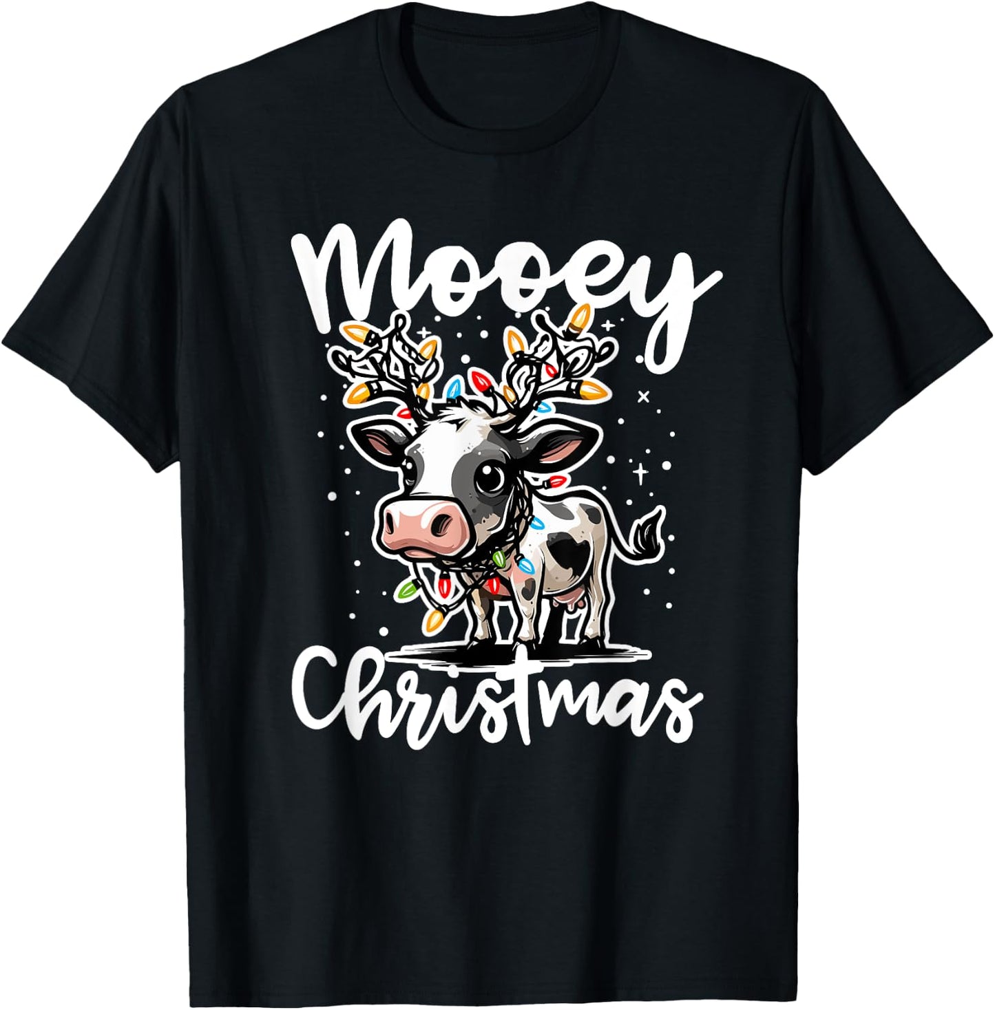 Mooey Christmas Heifer Cow Reindeer Christmas Lights T-Shirt - T-Shirt | Black