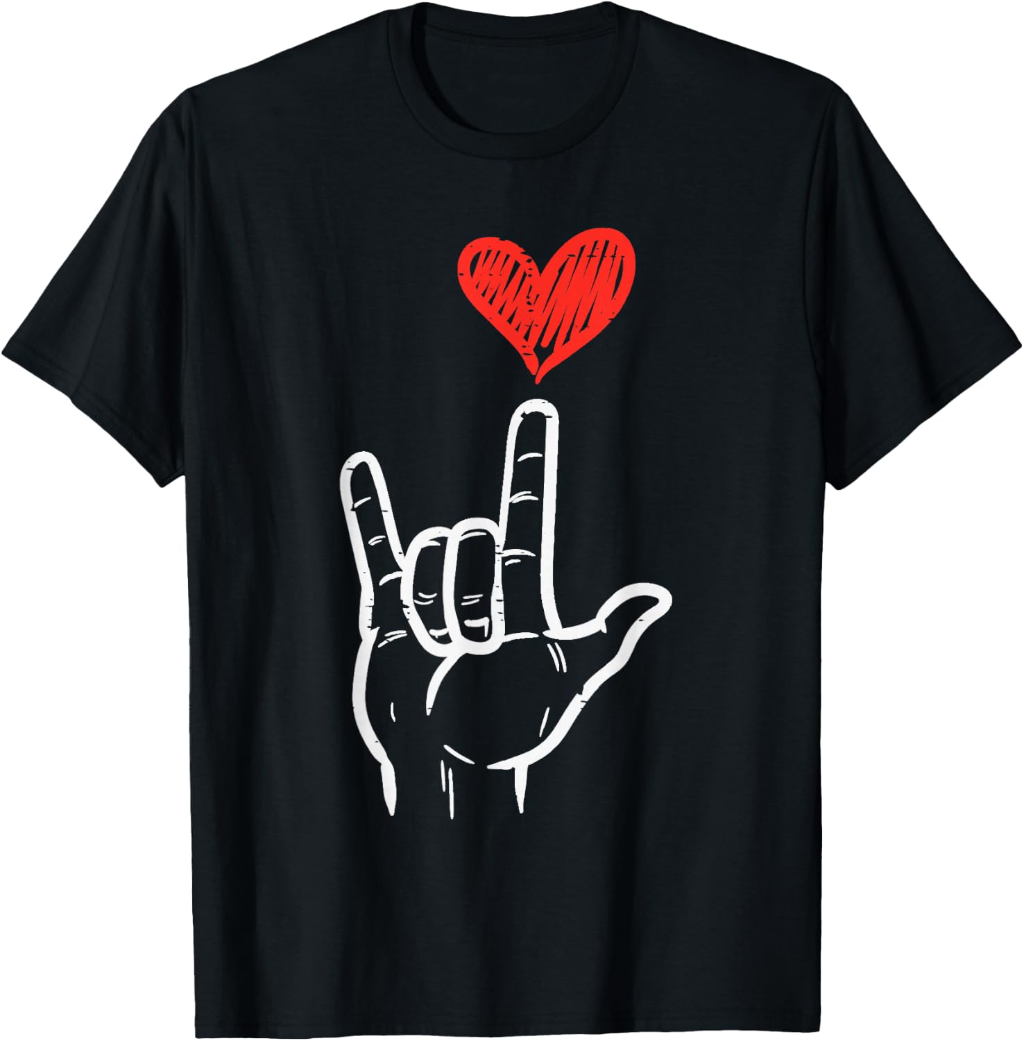 Valentines Day I Love You Hand Sign ASL Heart Women Kids Men T-Shirt - T-Shirt | Black