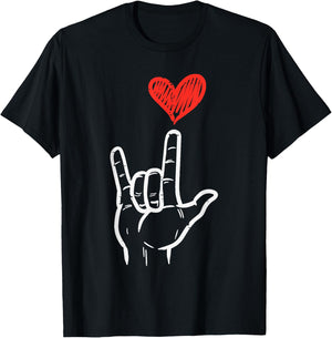 Valentines Day I Love You Hand Sign ASL Heart Women Kids Men T-Shirt - T-Shirt | Black