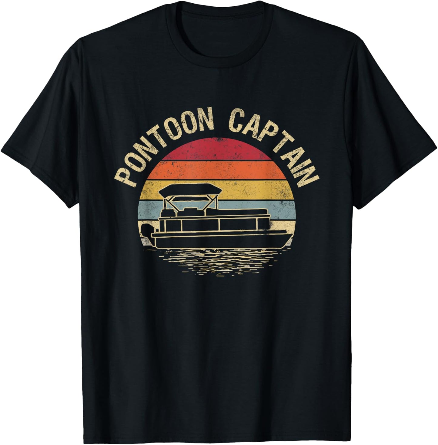 Vintage Pontoon Captain Sunset Funny Pontoon Boat Owner T-Shirt - T-Shirt | Black