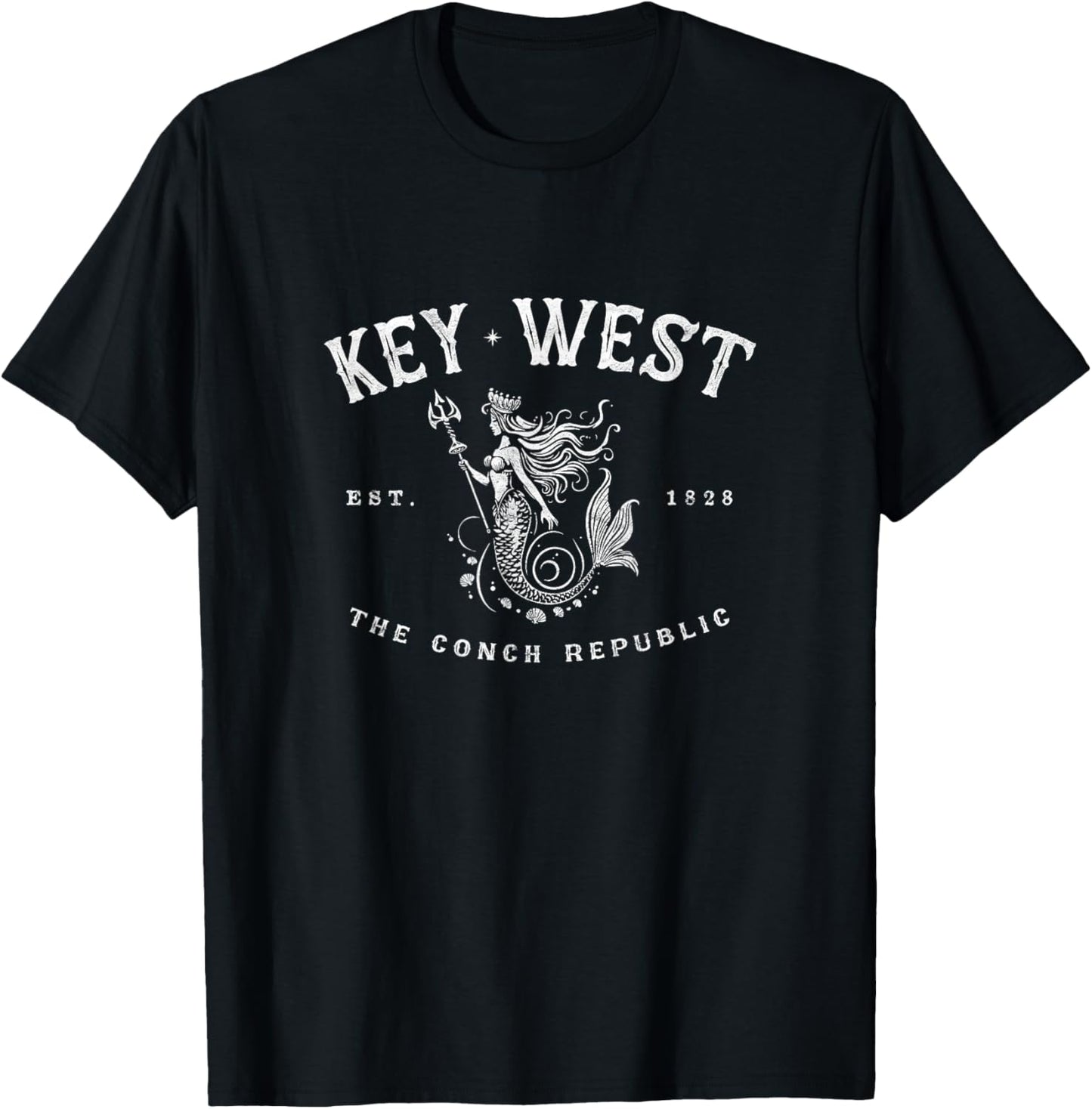 Key West Mermaid Conch Republic Vintage Scuba Fishing T-Shirt - T-Shirt | Black