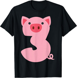 Fun Toddler 3rd Birthday Pig Themed 3 Year Old Boys Kids Pig T-Shirt - T-Shirt | Black