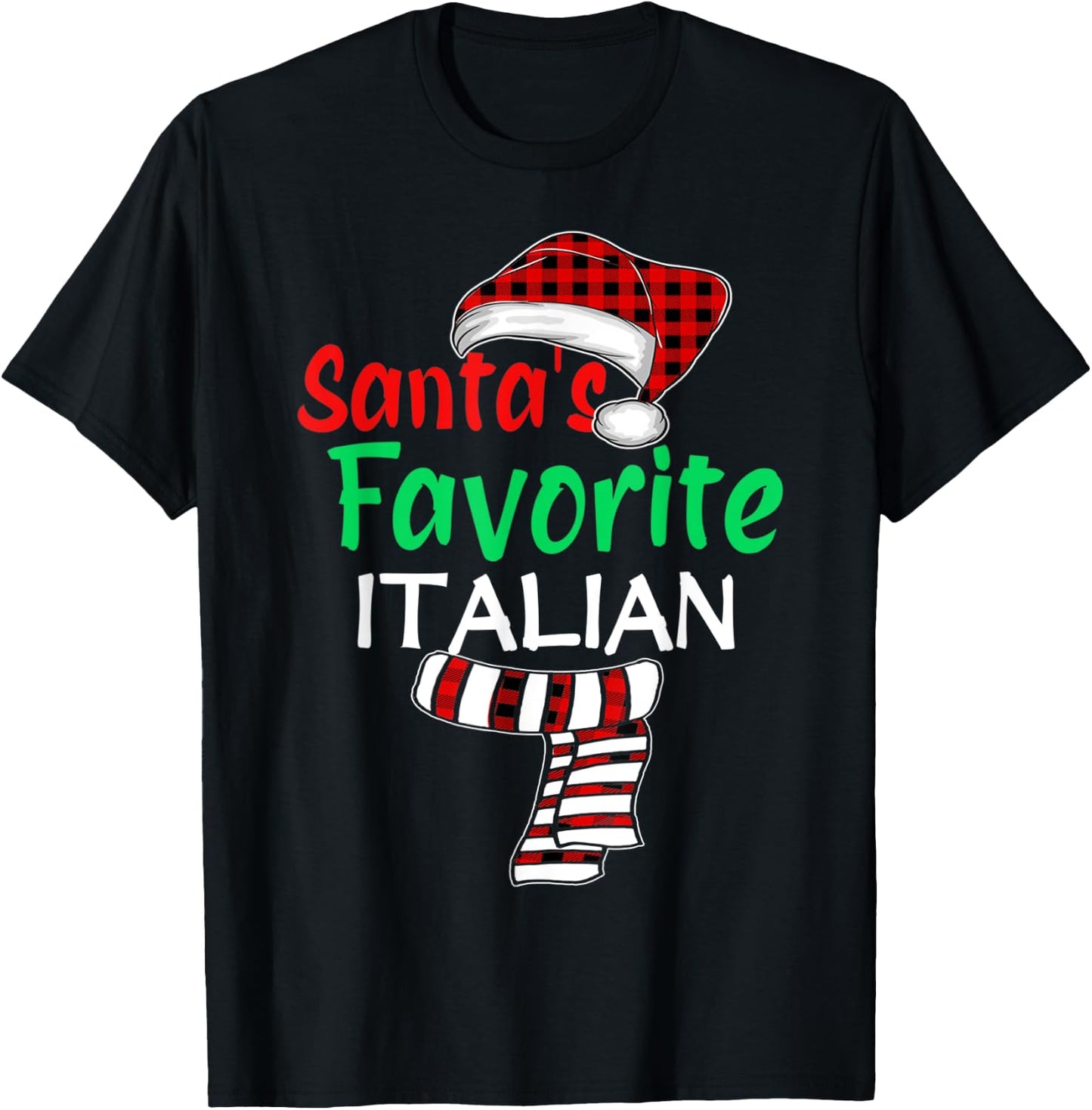 Christmas Pajama Santa Claus Shirt, Santa's Favorite Italian T-Shirt - T-Shirt | Black