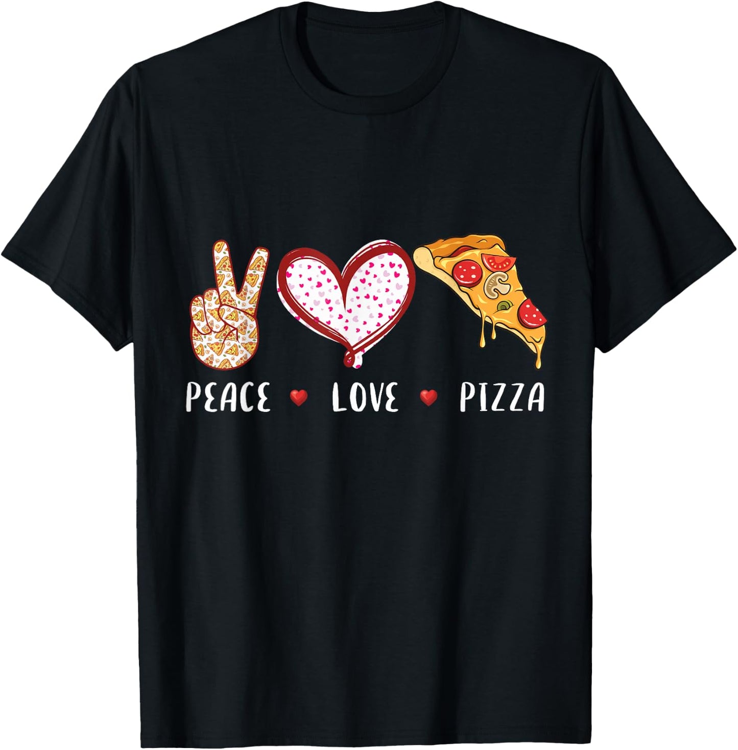 Peace Love Pizza Lovers Gifts Women Kids Boys Girls T-Shirt - T-Shirt | Black