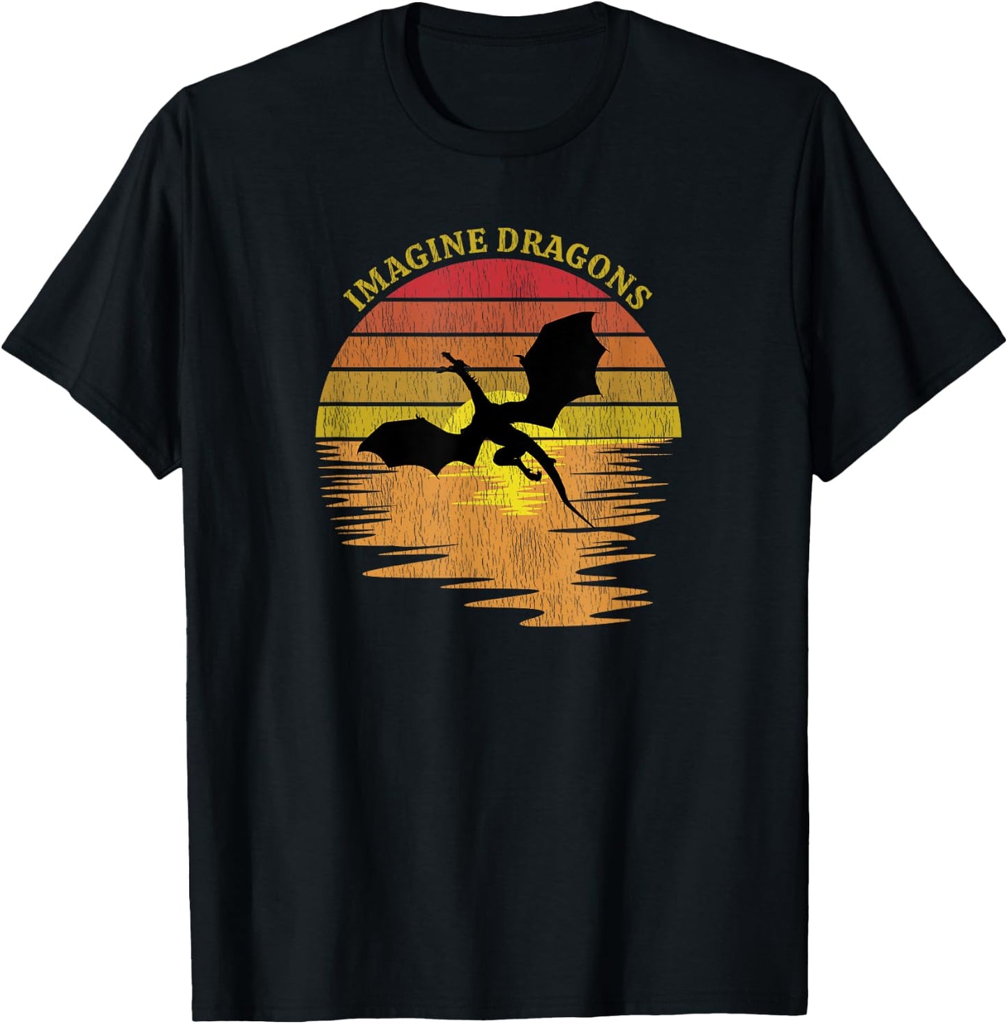 Imagine Magical and Mythical Fantasy Dragons In Sunset T-Shirt - T-Shirt | Black