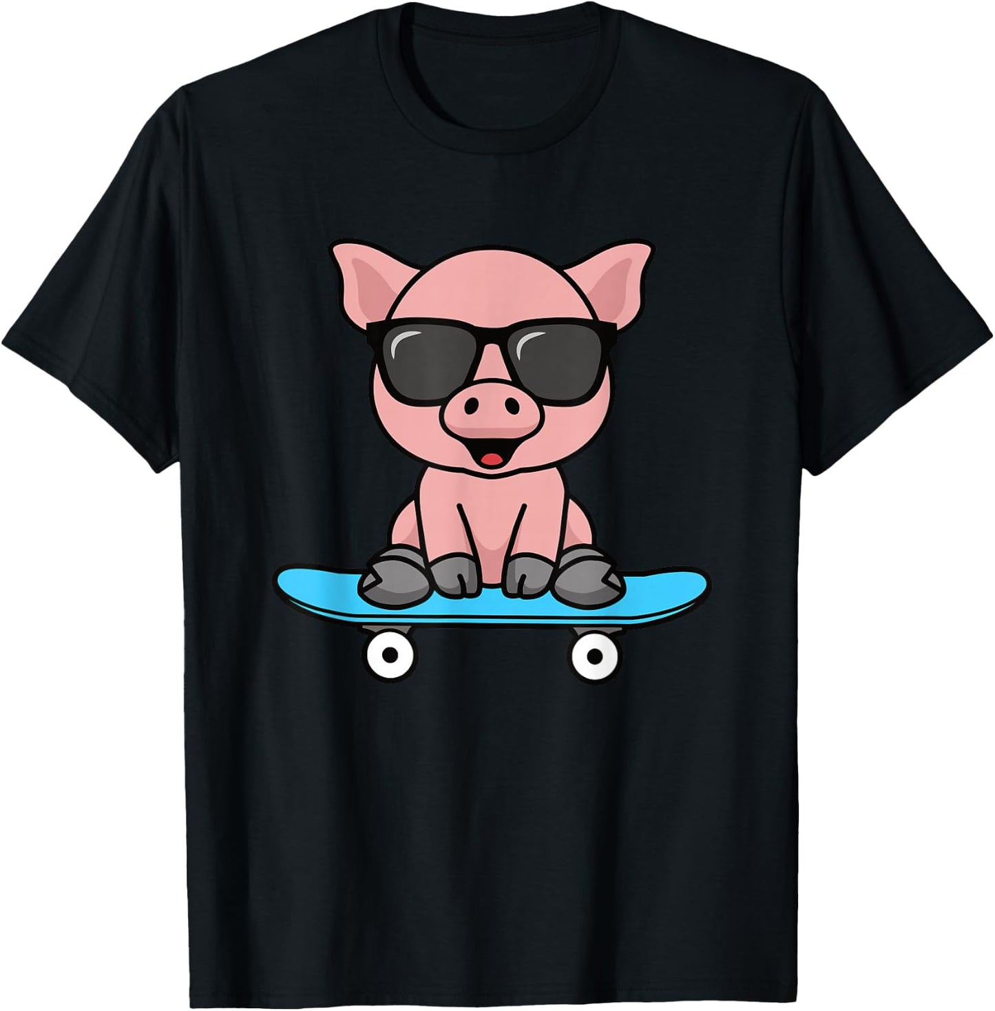 Funny Pig Skateboard Cool Piglet Lover Men Boys Kids T-Shirt - T-Shirt | Black